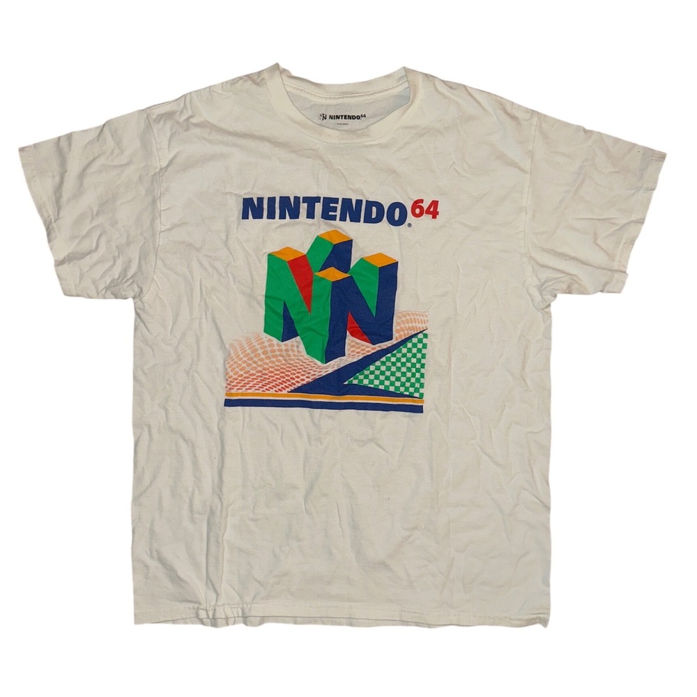 Nintendo 64 Graphic T-Shirt Mens Large White Retro N64 Logo Short Sleeve Cotton